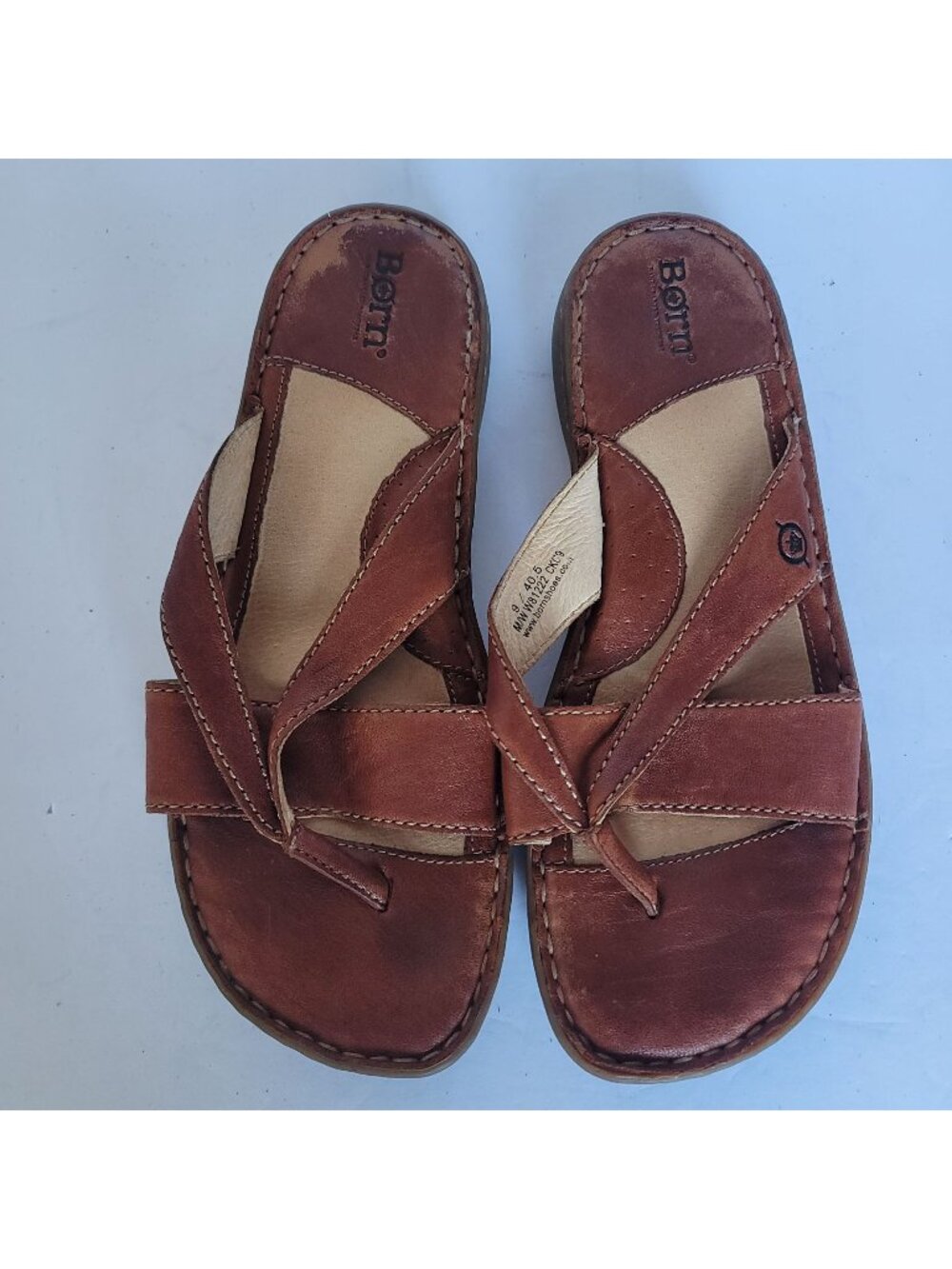 Børn Brown Leather Strappy Toe Loop Sandals Women’s 9 Comfort Boho Slides